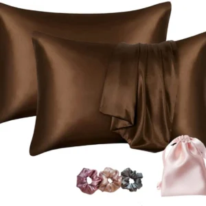 Wesofy Satin, Silk Pillows Cover (18 cm*28 cm, Pack of 2, Brown)