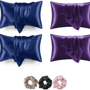Wesofy Satin Pillows Cover (28 cm*18 cm, Pack of 4, Purple, Blue)